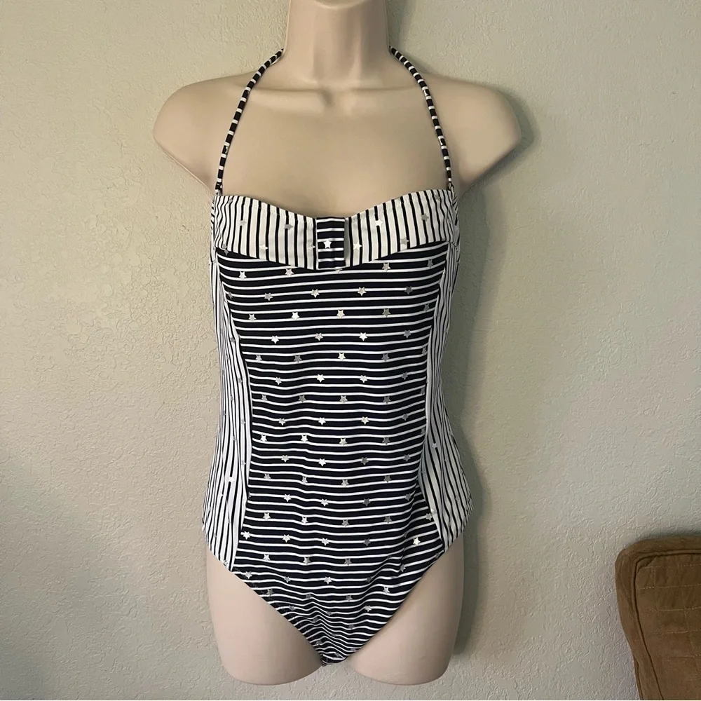 Jessica Simpson blue stars & stripes one piece swimsuit, has been ALTERED, M-L.